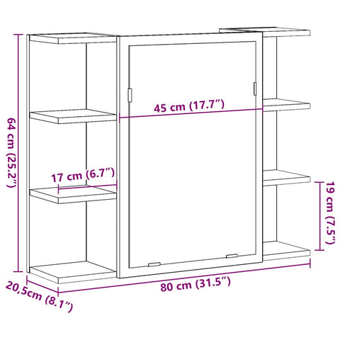 Bad-Spiegelschrank Betongrau 80x20,5x64 cm Holzwerkstoff