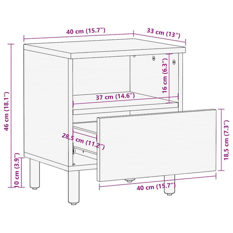 Nachttisch Braun 40x33x46 cm Massivholz Mango