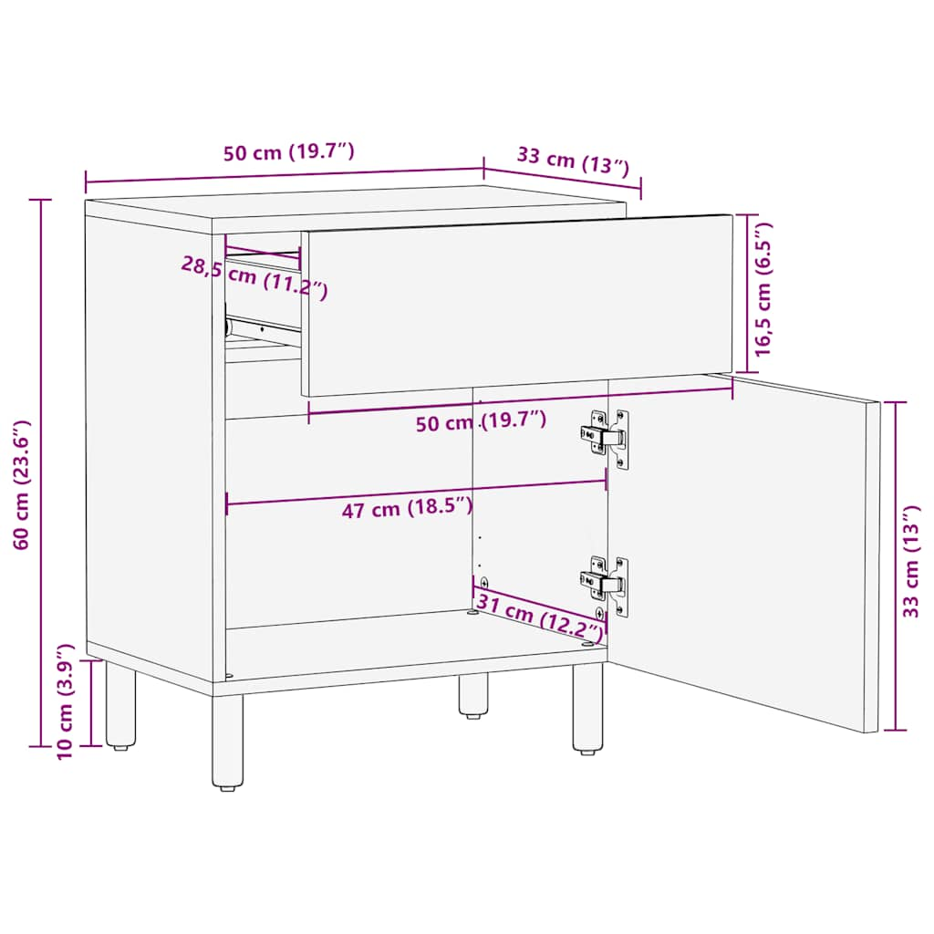 Nachttisch Braun 50x33x60 cm Massivholz Mango