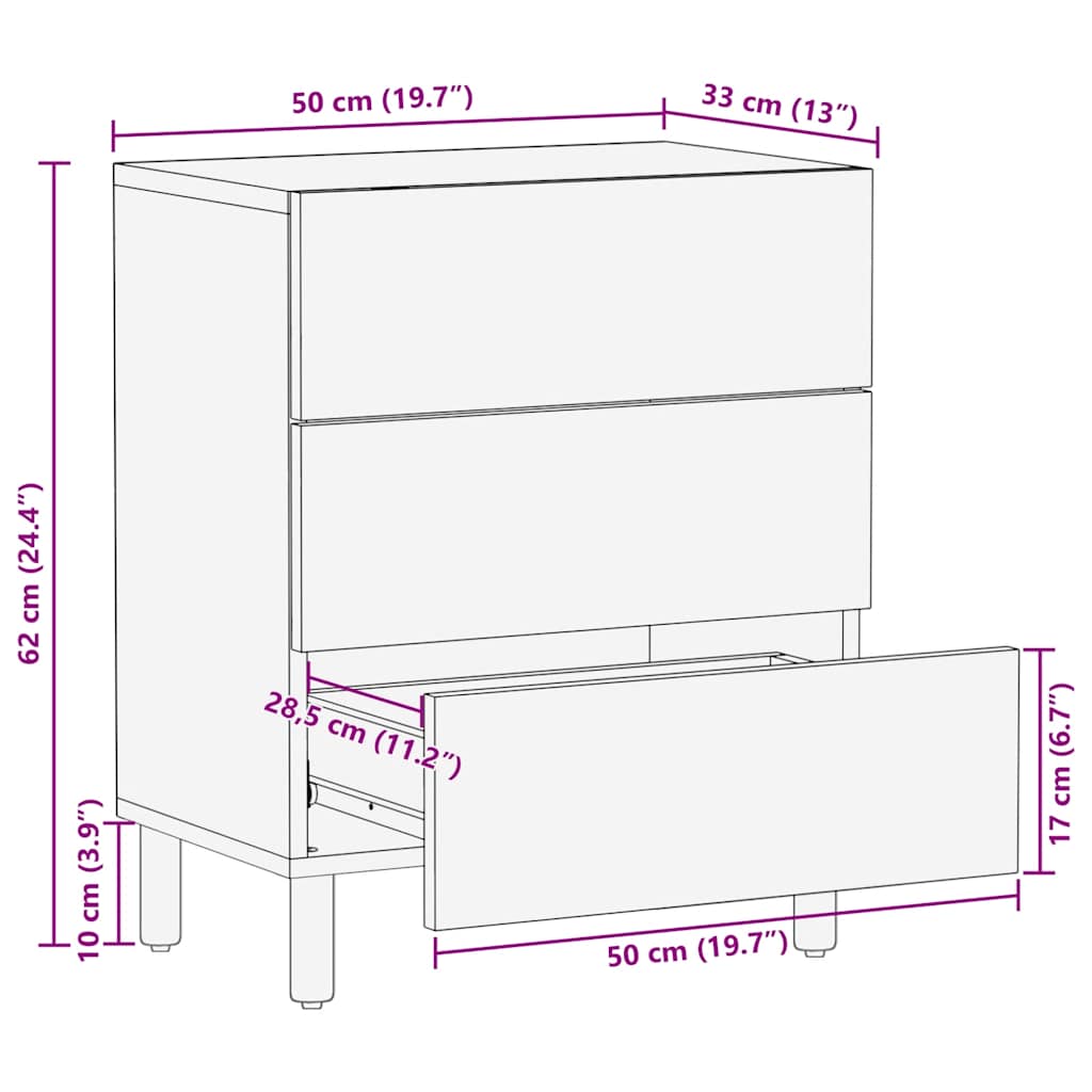 Nachttisch Braun 50x33x60 cm Massivholz Mango