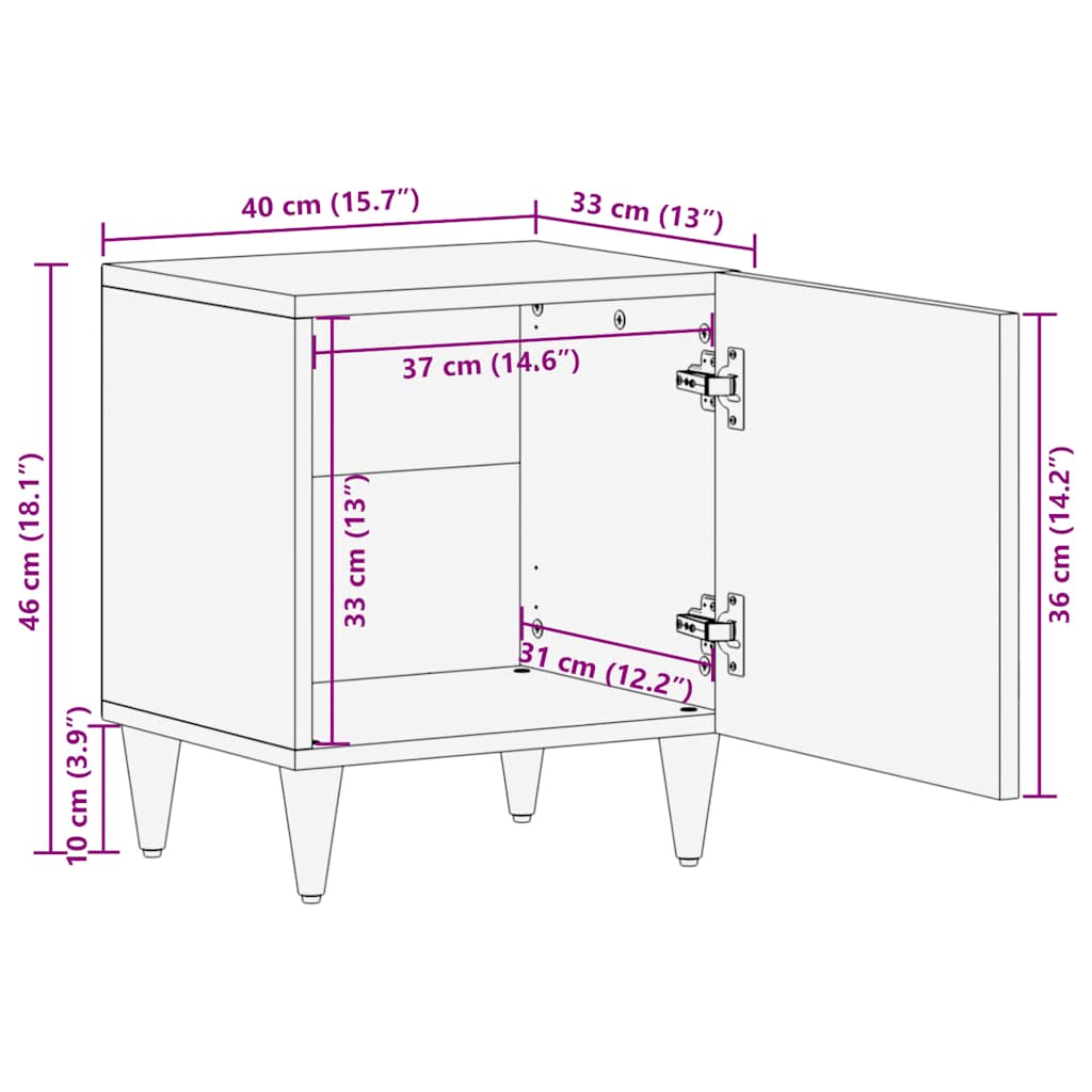 Nachttisch Hellgrau 40x33x46 cm Massivholz Mango