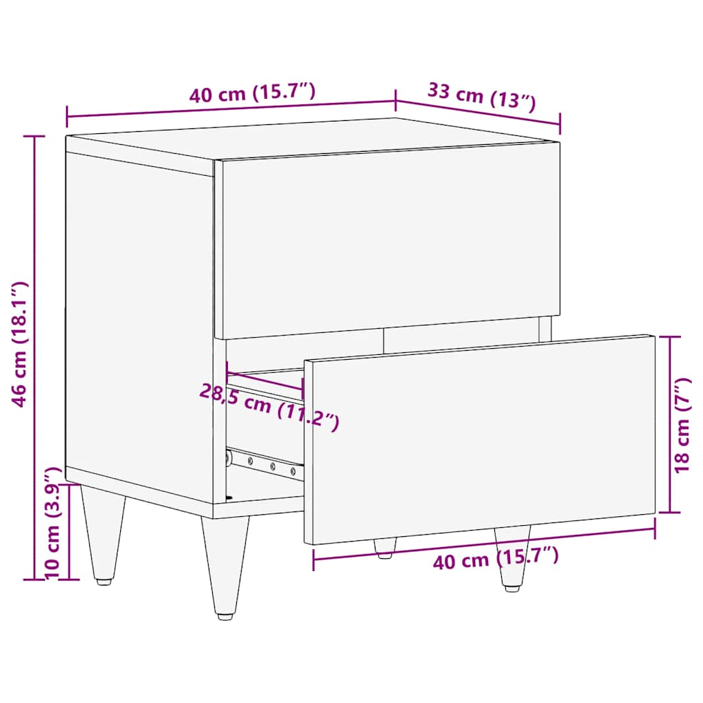 Nachttisch Hellgrau 40x33x46 cm Massivholz Mango