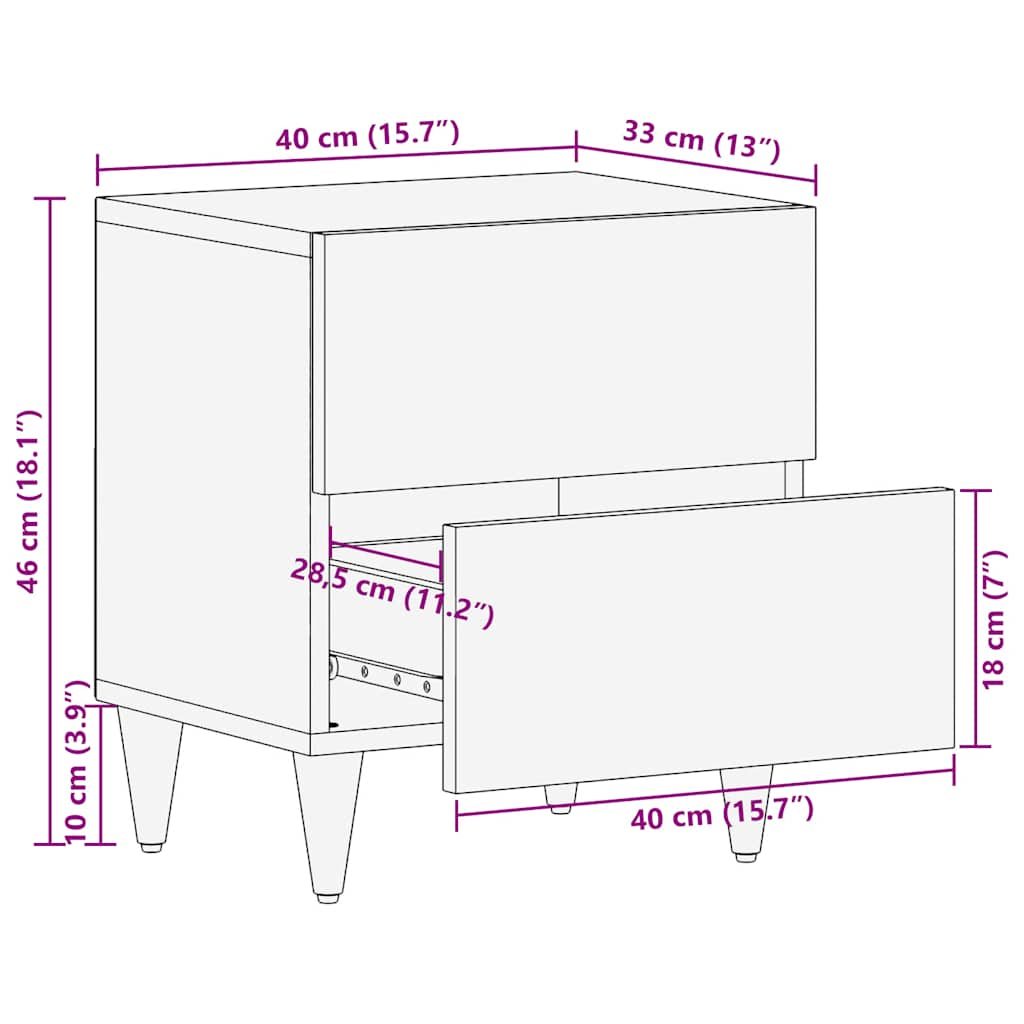 Nachttische 2 Stück Hellgrau 40x33x46 cm Massivholz Mango