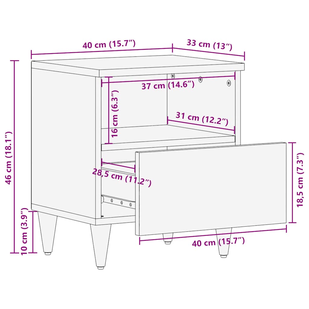 Nachttisch Hellgrau 40x33x46 cm Massivholz Mango