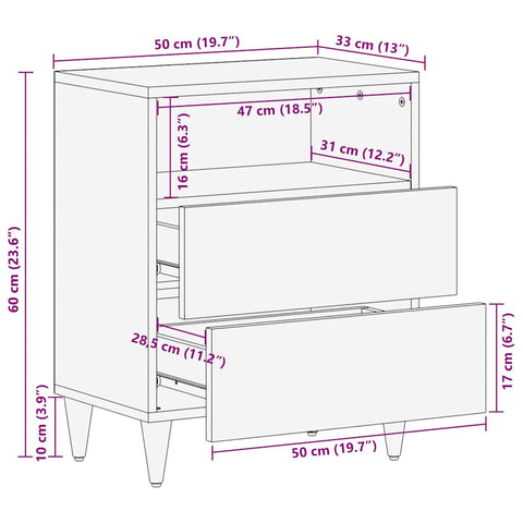 Nachttisch Hellgrau 50x33x60 cm Massivholz Mango