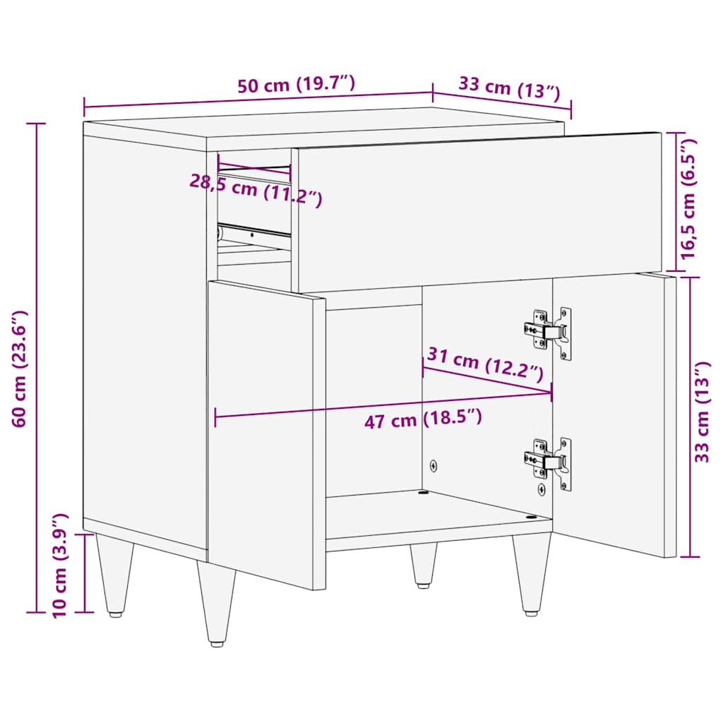 Nachttisch Hellgrau 50x33x60 cm Massivholz Mango