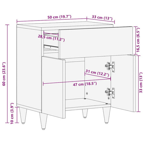 Nachttisch Hellgrau 50x33x60 cm Massivholz Mango