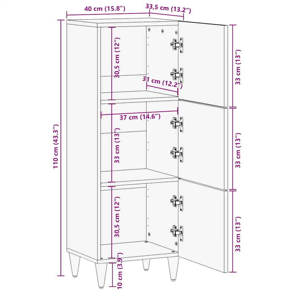 Highboard 40x33,5x110 cm Massivholz Mango