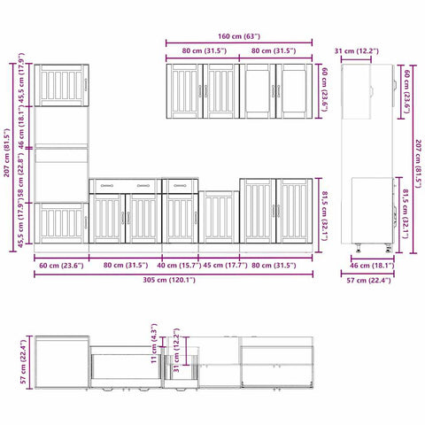 7-tlg. Küchenschrank-Set Kalmar Weiß Holzwerkstoff