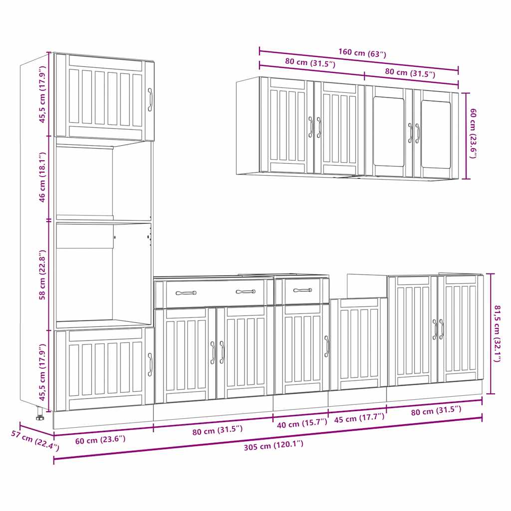 7-tlg. Küchenschrank-Set Kalmar Weiß Holzwerkstoff