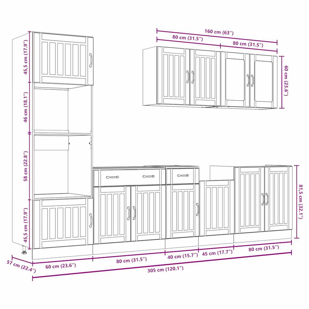 7-tlg. Küchenschrank-Set Kalmar Hochglanz-Weiß Holzwerkstoff