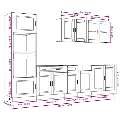 7-tlg. Küchenschrank-Set Kalmar Schwarz Holzwerkstoff