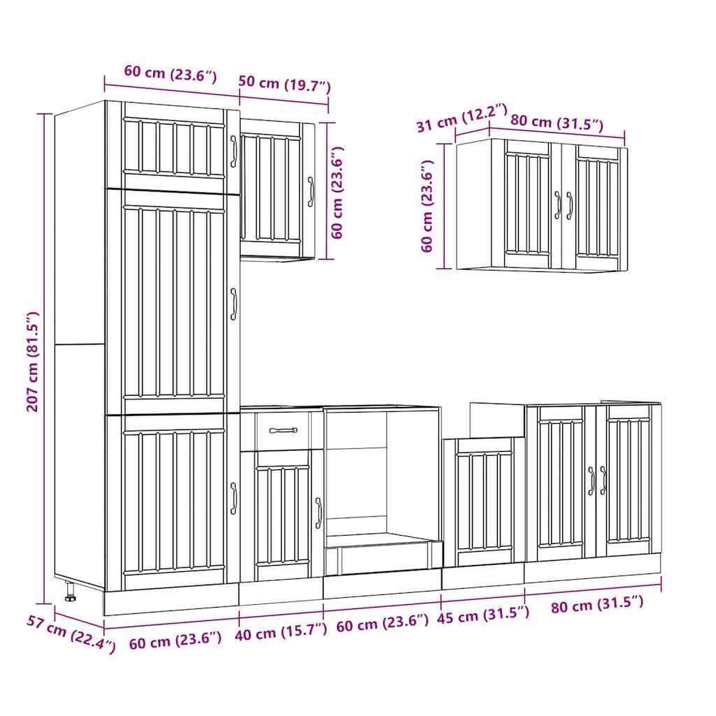 7-tlg. Küchenschrank-Set Kalmar Schwarz Holzwerkstoff