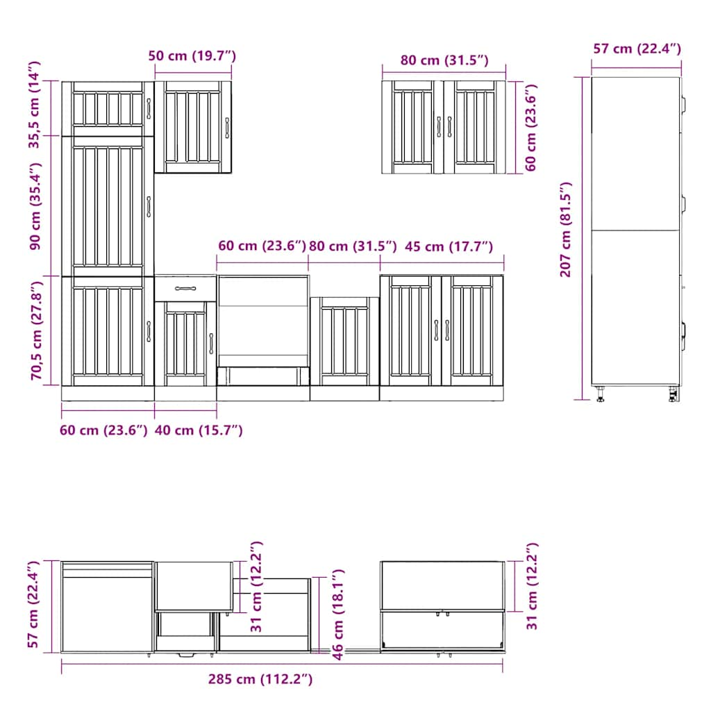 7-tlg. Küchenschrank-Set Kalmar Hochglanz-Weiß Holzwerkstoff