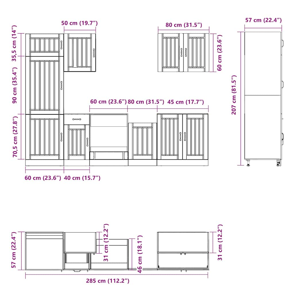 7-tlg. Küchenschrank-Set Kalmar Betongrau Holzwerkstoff