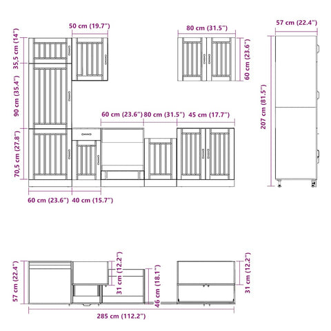 7-tlg. Küchenschrank-Set Kalmar Räuchereiche Holzwerkstoff