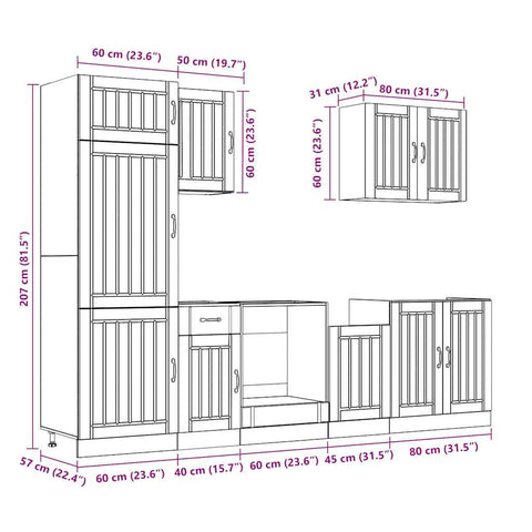 7-tlg. Küchenschrank-Set Kalmar Räuchereiche Holzwerkstoff