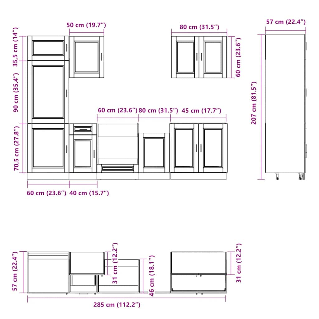 7-tlg. Küchenschrank-Set Kalmar Weiß Holzwerkstoff