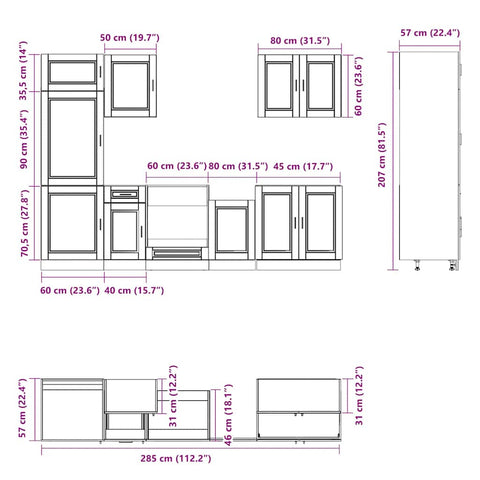 7-tlg. Küchenschrank-Set Kalmar Hochglanz-Weiß Holzwerkstoff