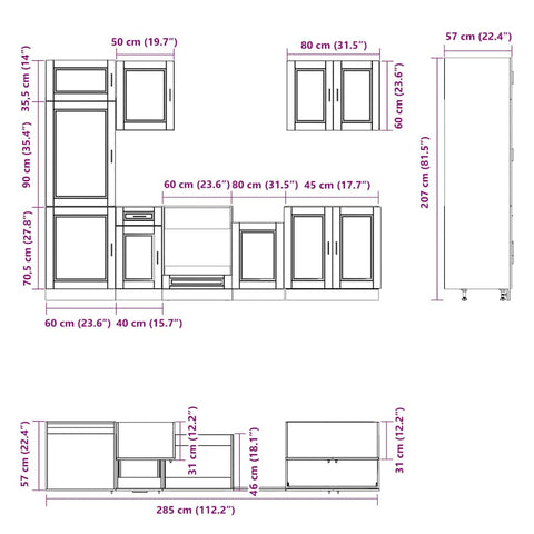 7-tlg. Küchenschrank-Set Kalmar Räuchereiche Holzwerkstoff