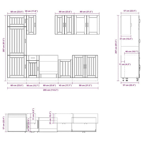 8-tlg. Küchenschrank-Set Kalmar Schwarz Holzwerkstoff