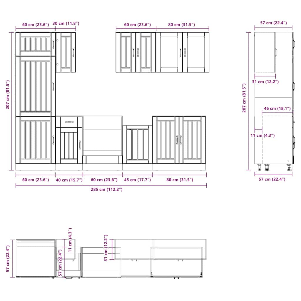 8-tlg. Küchenschrank-Set Kalmar Hochglanz-Weiß Holzwerkstoff