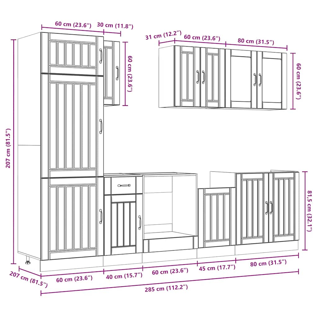 8-tlg. Küchenschrank-Set Kalmar Hochglanz-Weiß Holzwerkstoff