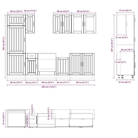 8-tlg. Küchenschrank-Set Kalmar Räuchereiche Holzwerkstoff