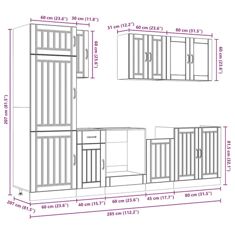 8-tlg. Küchenschrank-Set Kalmar Altholz-Optik Holzwerkstoff