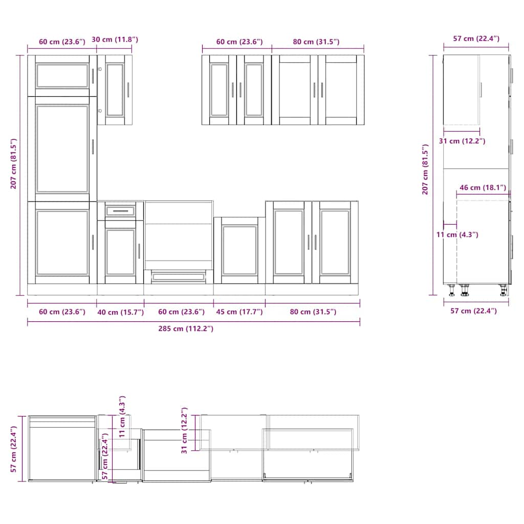 8-tlg. Küchenschrank-Set Kalmar Altholz-Optik Holzwerkstoff