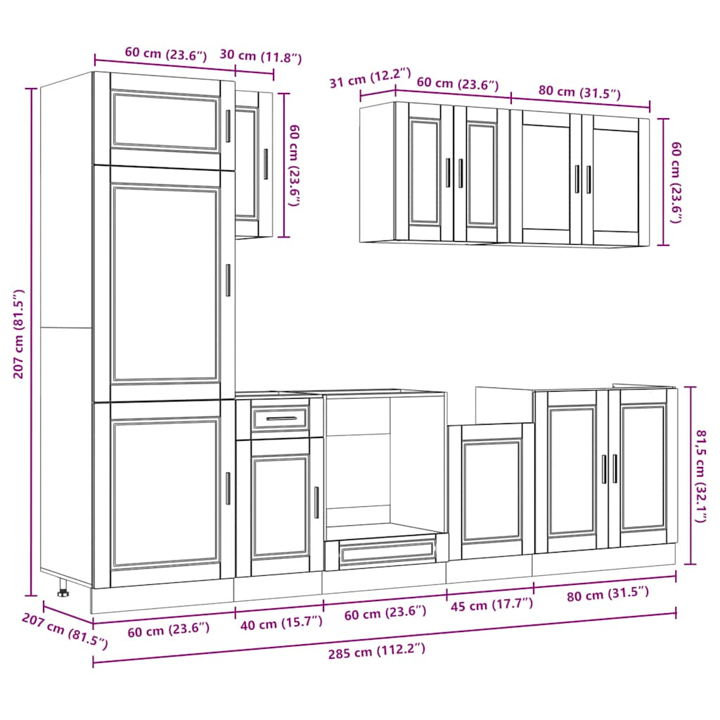 8-tlg. Küchenschrank-Set Kalmar Altholz-Optik Holzwerkstoff