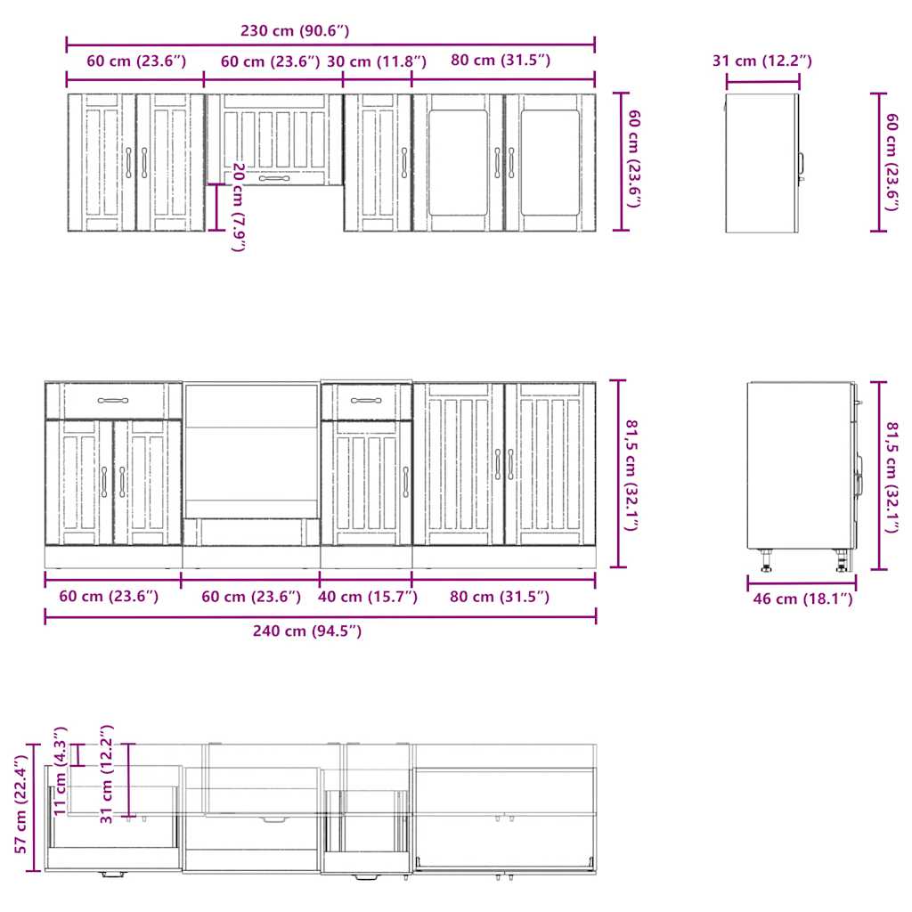 8-tlg. Küchenschrank-Set Kalmar Weiß Holzwerkstoff