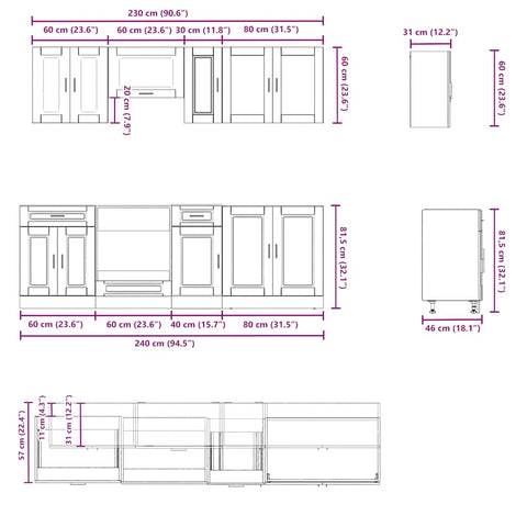 8-tlg. Küchenschrank-Set Kalmar Weiß Holzwerkstoff