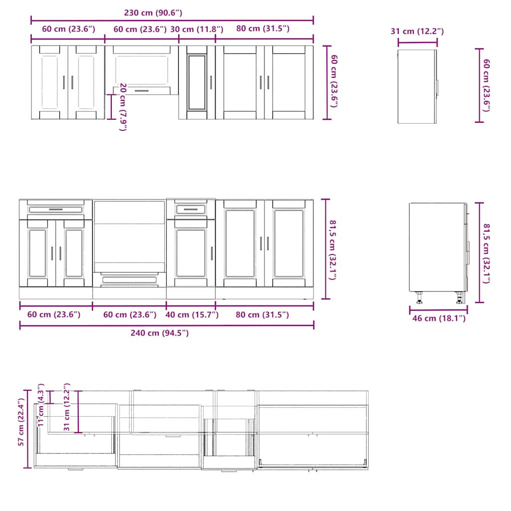 8-tlg. Küchenschrank-Set Kalmar Schwarz Holzwerkstoff