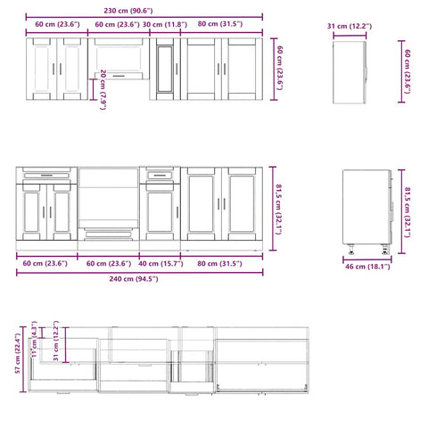 8-tlg. Küchenschrank-Set Kalmar Hochglanz-Weiß Holzwerkstoff