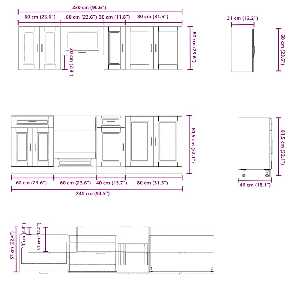 8-tlg. Küchenschrank-Set Kalmar Altholz-Optik Holzwerkstoff