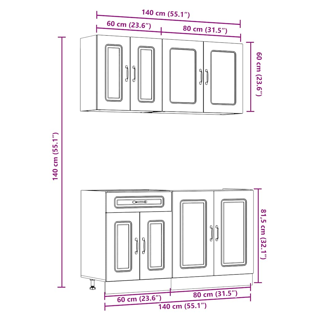 4-tlg. Küchenschrank-Set Kalmar Weiß Holzwerkstoff