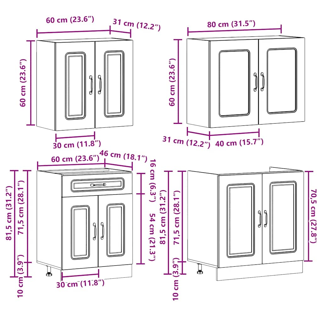 4-tlg. Küchenschrank-Set Kalmar Schwarz Holzwerkstoff