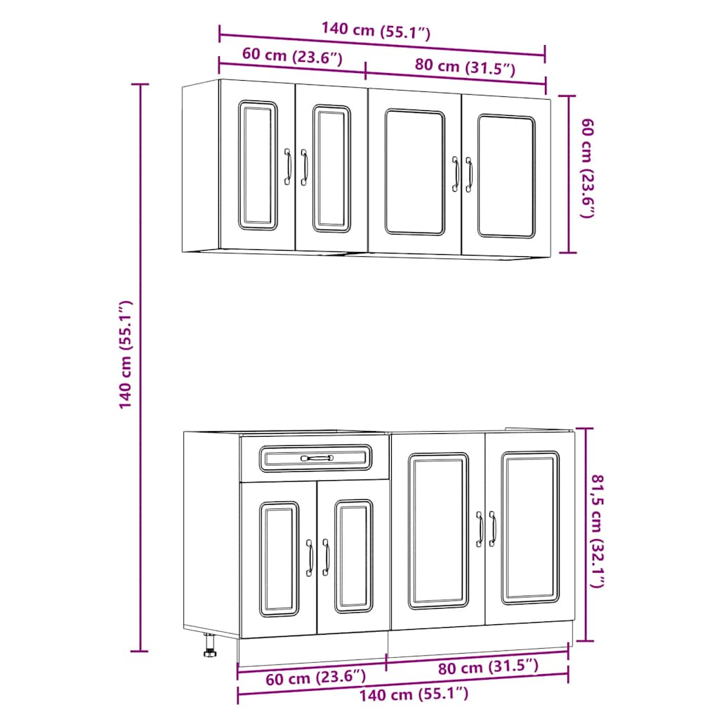 4-tlg. Küchenschrank-Set Kalmar Schwarz Holzwerkstoff