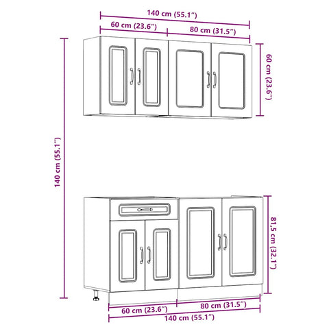 4-tlg. Küchenschrank-Set Kalmar Schwarz Holzwerkstoff