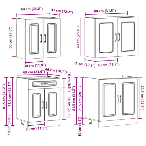 4-tlg. Küchenschrank-Set Braun Eichen-Optik Holzwerkstoff