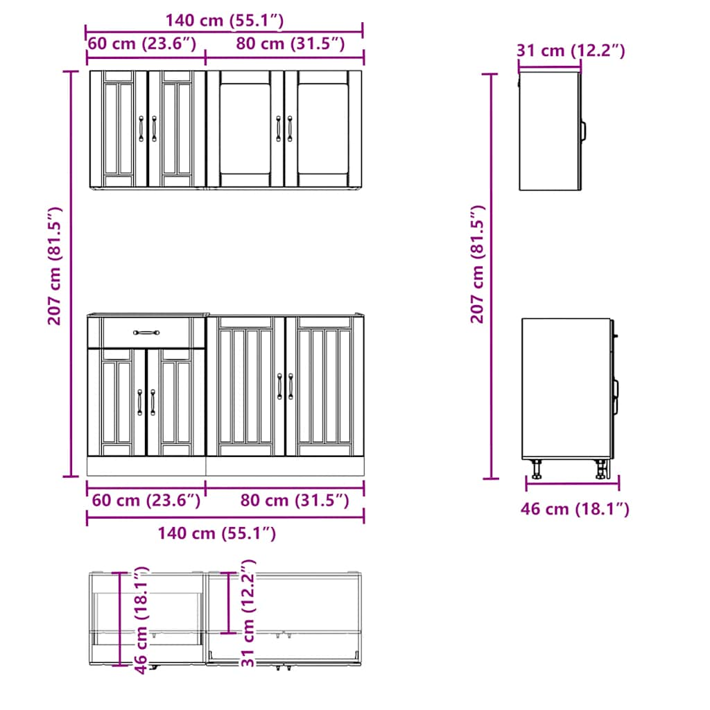 4-tlg. Küchenschrank-Set Kalmar Weiß Holzwerkstoff