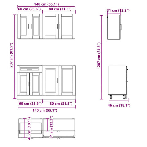 4-tlg. Küchenschrank-Set Kalmar Schwarz Holzwerkstoff