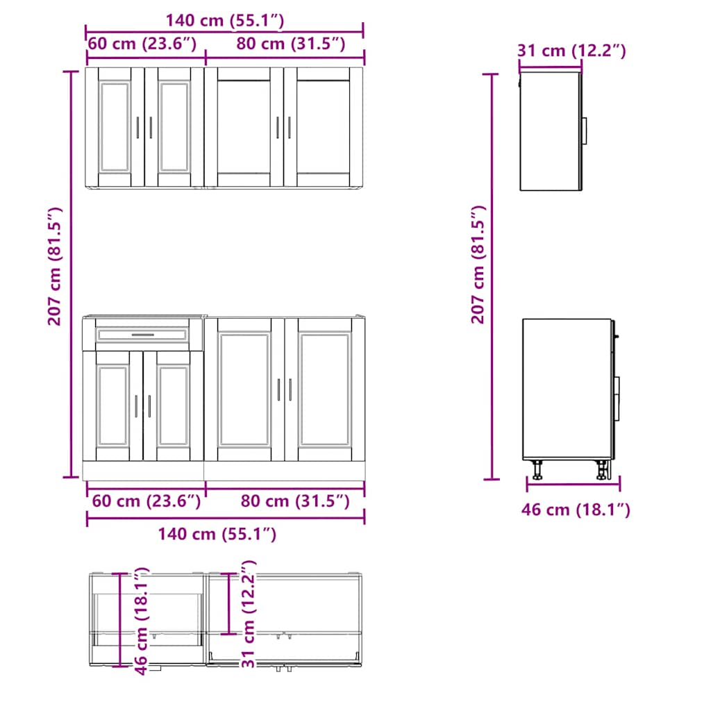 4-tlg. Küchenschrank-Set Kalmar Altholz-Optik Holzwerkstoff