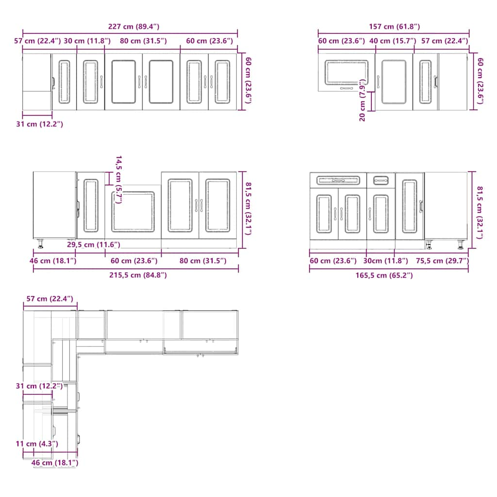 11-tlg. Küchenschrank-Set Kalmar Schwarz Holzwerkstoff