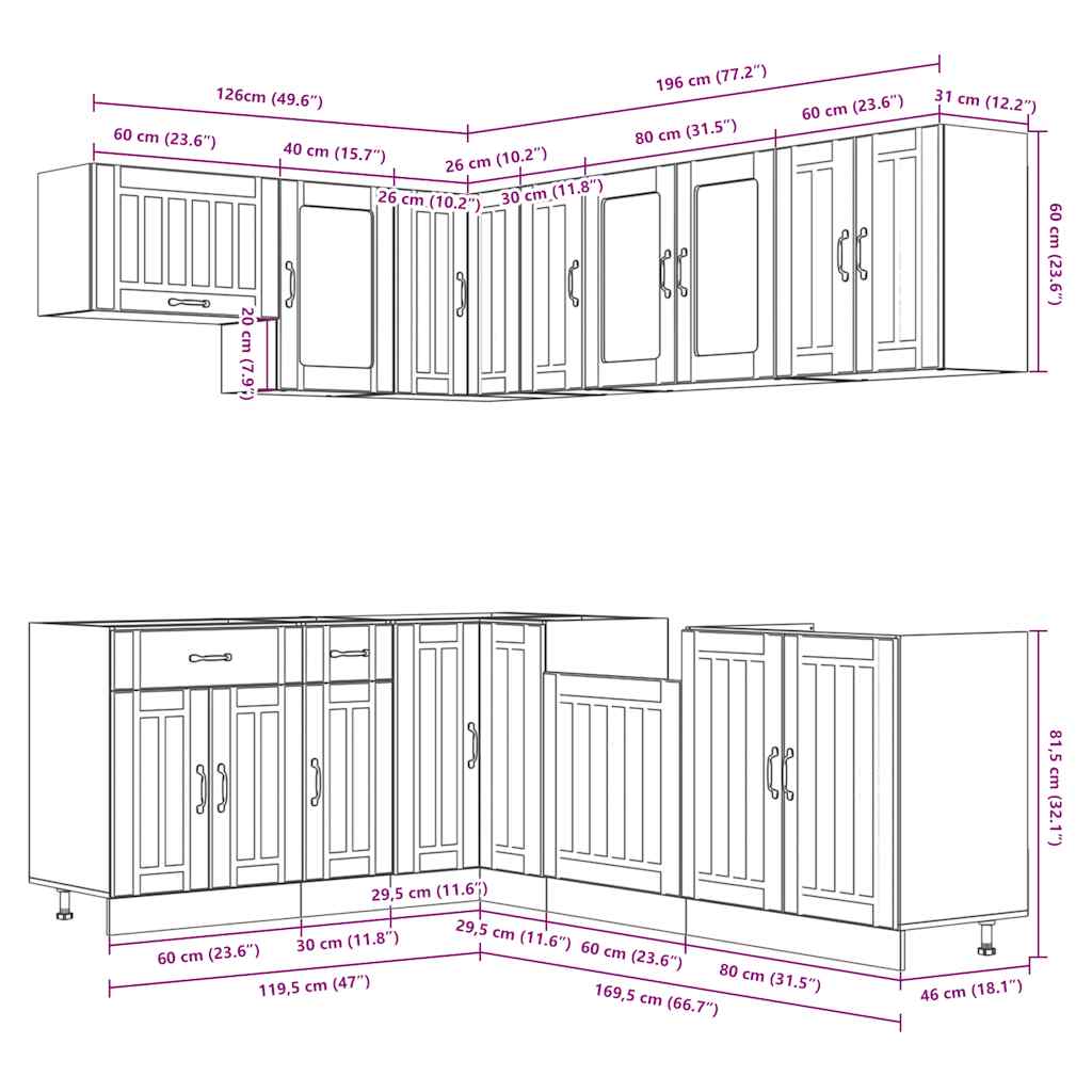 11-tlg. Küchenschrank-Set Lucca Hochglanz-Weiß Holzwerkstoff