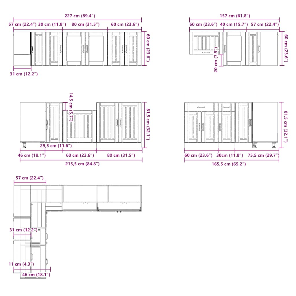 11-tlg. Küchenschrank-Set Lucca Hochglanz-Weiß Holzwerkstoff