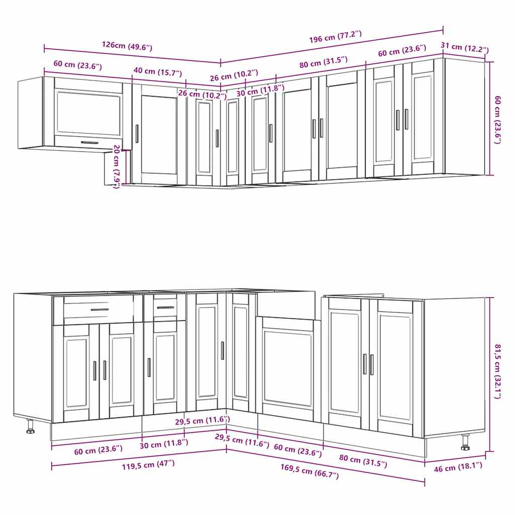 11-tlg. Küchenschrank-Set Porto Weiß Holzwerkstoff