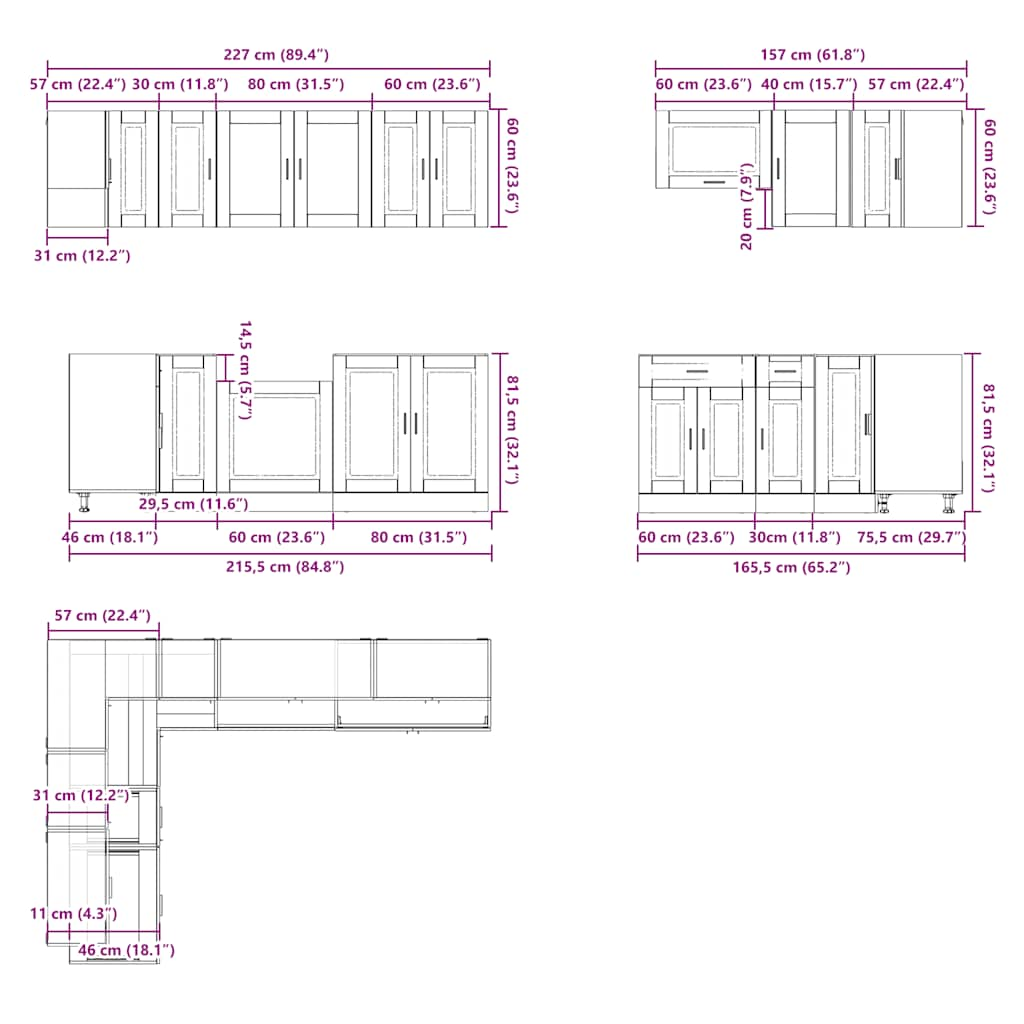 11-tlg. Küchenschrank-Set Porto Weiß Holzwerkstoff