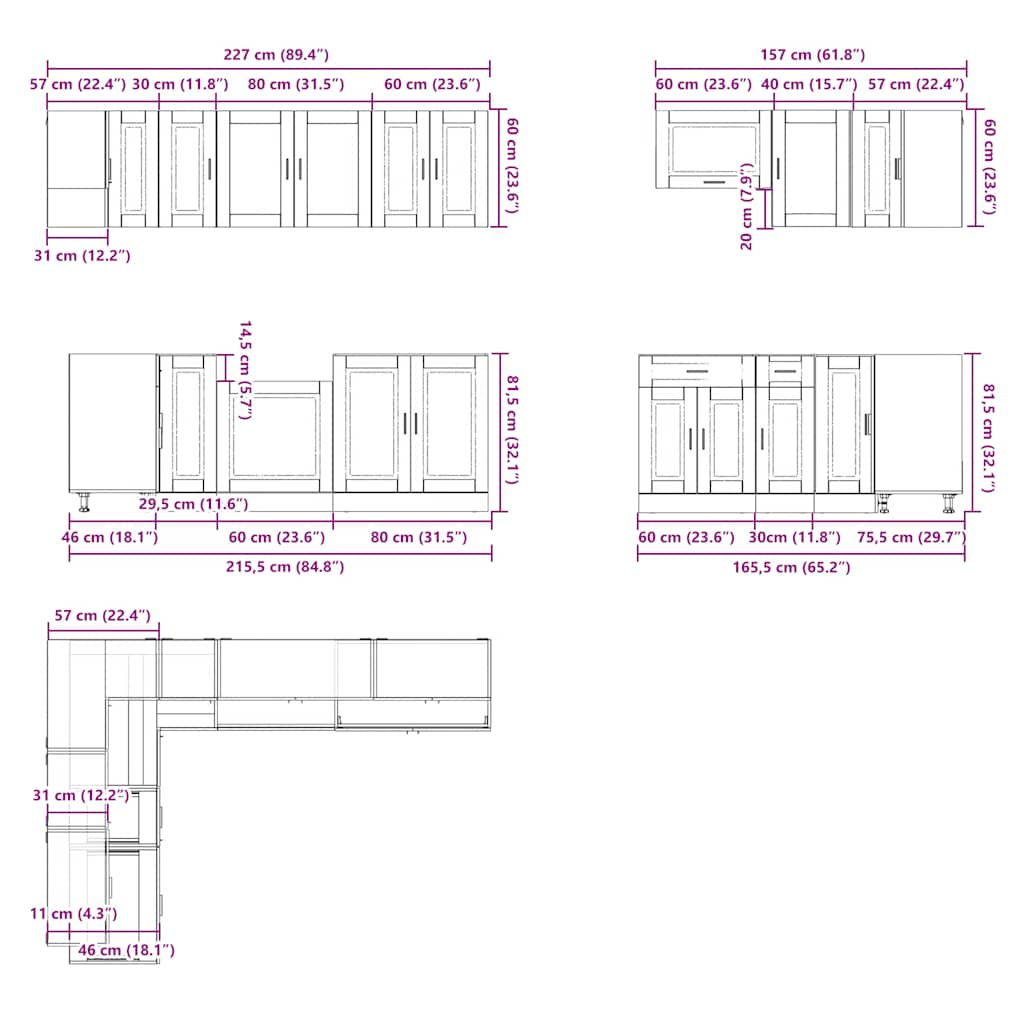 11-tlg. Küchenschrank-Set Porto Sonoma-Eiche Holzwerkstoff